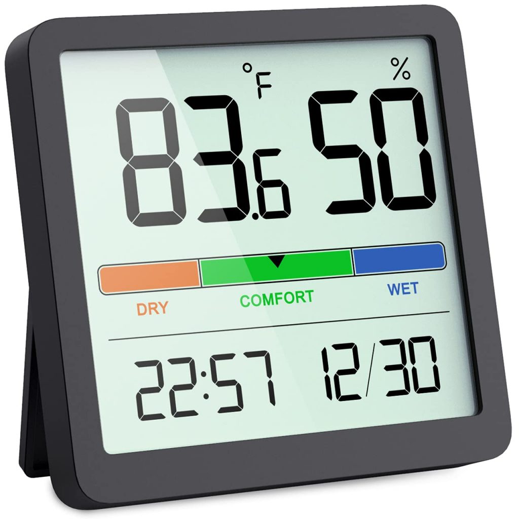 Hygrometer zwart met datum en tijdsaanduiding
