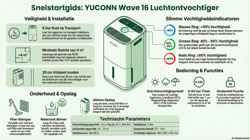 Luchtontvochtiger 16L tegen schimmel